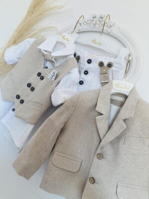 Βαπτιστικό κοστουμάκι Vintage soul σε λευκό και της άμμου