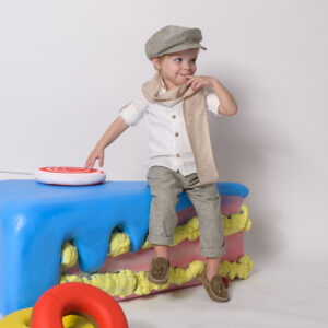 Βαπτιστικό κοστουμάκι Vintage soul σε λαδί μπέζ και εκρού