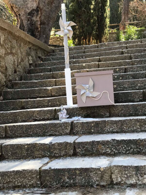 Σετ βάπτισης με ξύλινο κύβο σε θέμα ανεμόμυλο