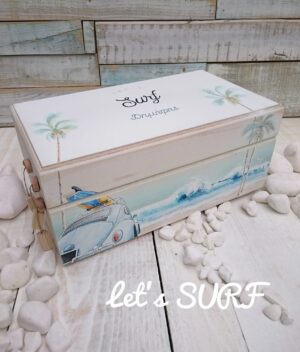 Ξύλινο κουτί ευχών ζωγραφισμένο με θέμα το surf
