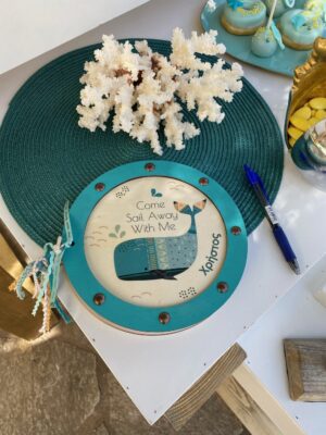 Ξύλινο βιβλίο ευχών για αγόρι με θέμα φάλαινα