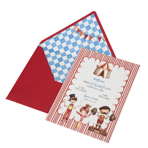 Προσκλητήριο βάπτισης με θέμα τσίρκο